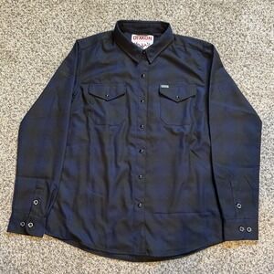 Dixxon Shirt womens Sz. Large Black Blue Shadow Flannel Midnight 10YR Pearl Snap